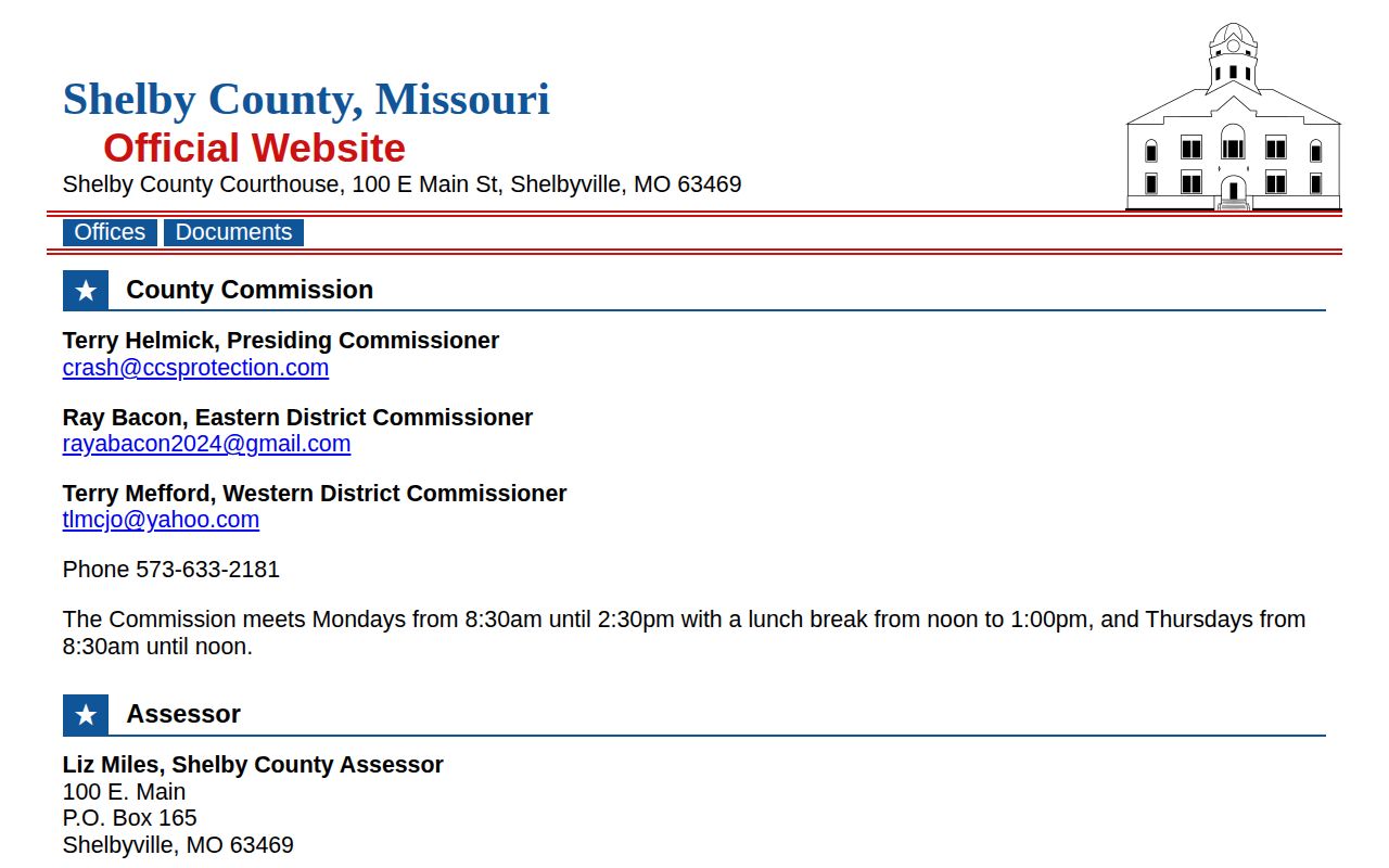 Shelby County Missouri official website and county contact page