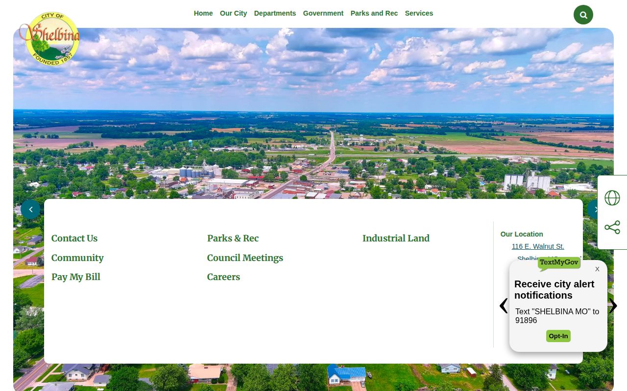 Official City of Shelbina municipal website captured for police records routing