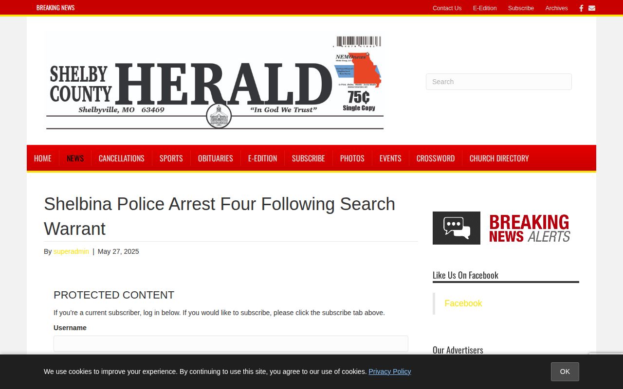 Shelby County Herald report about Shelbina Police arrests and custody destinations