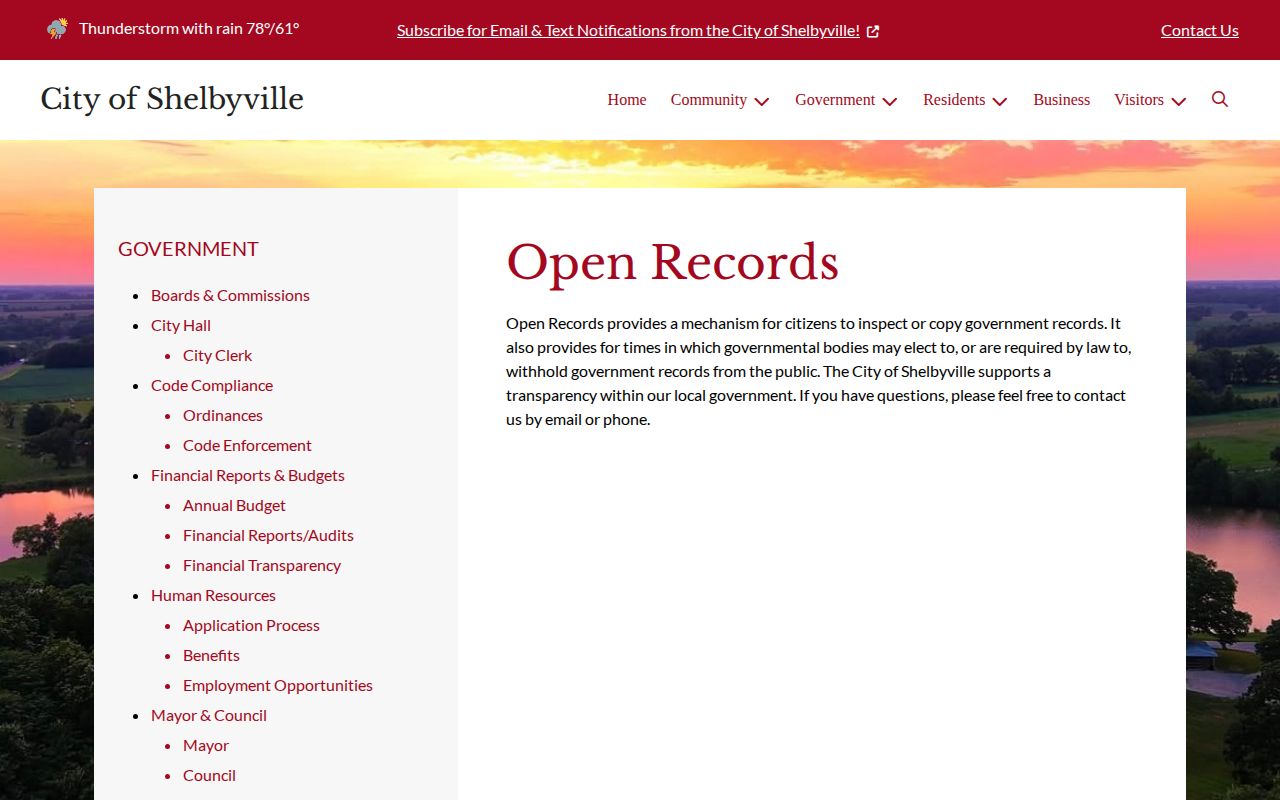 Official City of Shelbyville Open Records page for municipal information requests